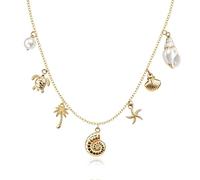 AIEDECOPT Collier Coquillage, Collier de Coquillage Or avec Perles, Collier de Plage Exquis, Bijoux d'été Mode pour Plages, Vacances, Quotidien, Cadeau pour Femmes