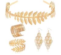 AIEDECOPT Couronne de Laurier Dorée, Ensemble Déesse Grecque Costume Accessoires, Couronne Laurier, Manchettes Feuilles et Boucles d’Oreilles, Déesse Grecque Bijoux pour Mariage, Soirée, Carnaval (B)