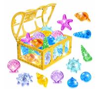 AIEDECOPT Plongée Pierres Précieuses, 36 Gemmes de Plongée Colorés et 1 Coffre Tresor, Acrylique Gemme en Jouet, Pierres Précieuses de Jouet pour Piscines, Plages et Chasses au Trésor (Or)