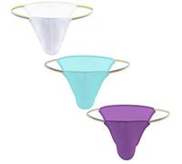 AIEOE 3 PCS Strings Homme Soie Glacée Bikini Slips Briefs Sexy String Tanga sous-Vêtement Respirant Confortable L