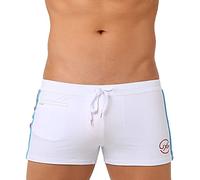 AIEOE Boxer de bain court pour homme - Push Up - Avec coussinet amovible et petite poche zippée - Séchage rapide - Pour la natation, le surf, Blanc., XXL