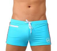 AIEOE Boxer de bain court pour homme - Push Up - Avec coussinet amovible et petite poche zippée - Séchage rapide - Pour la natation, le surf, bleu, XXL