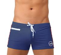 AIEOE Boxer de bain court pour homme - Push Up - Avec coussinet amovible et petite poche zippée - Séchage rapide - Pour la natation, le surf, bleu foncé, XXL