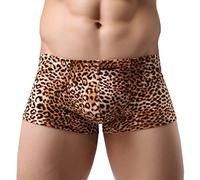 AIEOE Boxers Élastique Respirant Sexy Motif Léopard Nature Charme U Forme Confortable, sous-vêtements Caleçons Doux Léger Polyester pour Hommes Or/Noir/Marron Taille 36-48