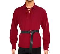 AIEOE Chemise de pirate pour homme, chemise de chevalier, chemise médiévale, chemise médiévale, steampunk, gothique, chemisier victorien, Renaissance, hauts viking, tunique avec ceinture, Rouge, XL