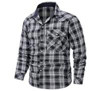 AIEOE Chemise en flanelle à manches longues pour homme - Chemise à carreaux avec bouton pression - Chemise occidentale à carreaux - Coupe classique - Chemise décontractée avec poche, gris, L