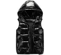 AIEOE Doudoune sans Manche Enfants Gilet en Duvet à Capuche Manteaux sans Manches Fille Garçon Léger Chaud Imperméable Noir 9-10 ans