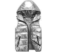 AIEOE Enfants Doudoune sans Manche Doudoune Gilet à Capuche Manteaux sans Manches Fille Garçon Vêtements d'automne et d'hiver Léger Chaud Imperméable Gris Argenté 13-14 ans