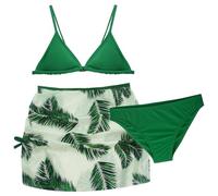 AIEOE Ensemble de Maillots de Bain 3 Pièces Fille Haut de Bikini avec Bretelles réglables + Jupe + Bikini Triangle pour 10-11 Ans Vert B