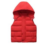 AIEOE Fille Gilet pour Garçon Veste Sans Manche avec Capuche Détachable Veste d'Hiver Sans Manche avec Poches pour 10-11 Ans Rouge