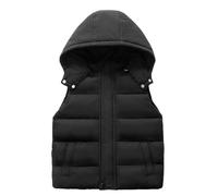 AIEOE Fille Gilet pour Garçon Veste Sans Manche avec Capuche Détachable Veste d'Hiver Sans Manche avec Poches pour 10-11 Ans Noir