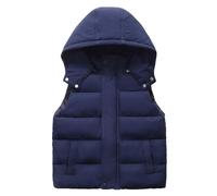 AIEOE Fille Gilet pour Garçon Veste Sans Manche avec Capuche Détachable Veste d'Hiver Sans Manche avec Poches pour 10-11 Ans Bleu Foncé