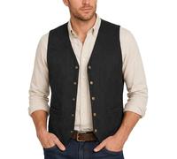 AIEOE Gilet en daim pour homme - Style vintage - Sans manches - Cowboy - Avec boutons en métal - Taille S à 3XL, noir, M