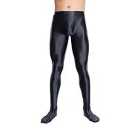 AIEOE Hommes Leggings Huileux Brillant Collant Élastique Corsaire Pantalon Taille Haute Pantalon de Sport Nylon Glossy Jumpsuit Panty de Compression M