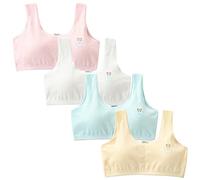 AIEOE Lot de 4 Soutien-Gorge de Sport en Coton sans Couture sans Fil Coton Respirant Brassière Fille Adolescente L