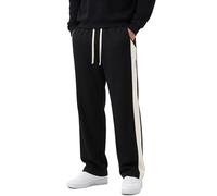 AIEOE Pantalon de loisirs pour homme avec bandes contrastées - Pantalon de jogging droit avec cordon de serrage et poches - Taille EU S à XXL, Noir , L