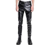 AIEOE Pantalon en Similicuir Pour Homme - Coupe Ajustée - Costume en Polyuréthane - Couleur Unie - Moto en Cuir - Discothèque, Noir, 52