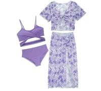 AIEOE Set 4 Pièces Tie-Dye Maillot de Bain Fille Enfants Bikini Ensemble de Protection Solaire Costume avec Jupe 8 Ans Violet B