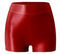 AIEOE Short métallique brillant pour femme - Costume de rave disco - Short de yoga - Taille haute - Legging de sport, rouge, S