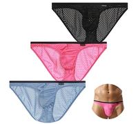 AIEOE Slip Homme Transparent en Maille Léger Bikini Taille Basse Sexy Mini Slip Noir-Rose-Bleu Taille Label XL/Taille EU L