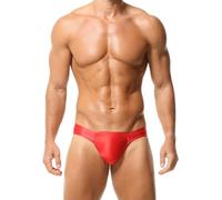 AIEOE Slip sexy pour homme - Taille basse - En satin - Taille basse - Slip Bulge Pouch - Bikini - Large ceinture - String stretch - Sous-vêtements dos ruché, rouge, L