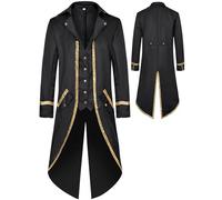 AIEOE Veste gothique vintage médiévale à paillettes pour homme - Jupe de marche victorienne - Bouton steampunk - Veste frack - S-3XL, Noir , L
