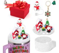 AIERSA Accessoires de tasse de Noël pour Stanley - 1,2 l - Décoration de couvercle en paille de Noël, bottes en silicone, breloques décoratives