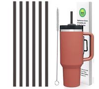 AIERSA Lot de 6 pailles de rechange noires pour gobelets Stanley de 1,2 l, pailles réutilisables en plastique pour gobelet Stanley Quencher H2.0 FlowState, longues pailles avec brosse de nettoyage