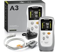 AIESI® Oxymètre de doigt Palmaire Professionnel Certifié avec écran couleur et sonde antimouvement pour adultes A3, Extrêmement précis, Batterie lithium, Coque de protection, Garantie 24 mois