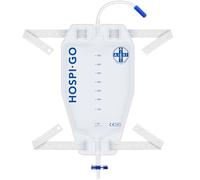 AIESI® Sac de drainage urinaire de jambe capacité 750 ml tube 10 cm avec robinet de vidange en croix (T) et valve anti-reflux HOSPI-GO (Paquet de 10 pièces), Dos en TNT respirant