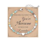 AIETUE Bracelets d'amitié pour femme, bracelet de perles tendance en forme de cœur, amazonite, bracelet réglable « Sometimes You Forget You're Awesome », cadeau d'anniversaire de mariage, Large