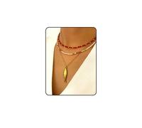 AIETUE Collier en forme de poisson, or superposé, collier avec pendentif en forme de plage Y2 K, breloque ras du cou en perles, ne ternit pas, pile délicate, en acier inoxydable, cadeau d'anniversaire