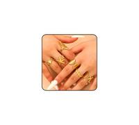 AIETUE Lot de 6 bagues en acier inoxydable avec coquillages dorés et étoiles de mer, superposables, ne ternissent pas, réglables et délicates, bijoux de vacances, Acier inoxydable, Aucune pierre