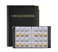 AIEX 10 Pages/120 Pochettes Classeur Pieces de Monnaie avec Couverture Rigide en Cuir Noir Album Numismatique Collection Livre pour Collectionneurs en 2 Euros Rangement (Taille de la Poche: 4x4 cm)