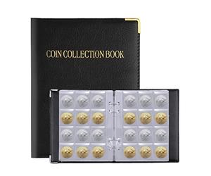 AIEX 10 Pages/120 Pochettes Classeur Pieces de Monnaie avec Couverture Rigide en Cuir Noir Album Numismatique Collection Livre pour Collectionneurs en 2 Euros Rangement (Taille de la Poche: 4x4 cm)