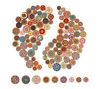 AIEX 100pcs Mixte Bouton Aléatoire Peinture de Fleurs Formes Rondes Boutons Rétro en Bois Couleurs Assorties pour Confection de Bricolage 15mm, 20mm, 25mm