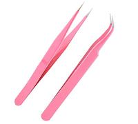 AIEX 2 Pièces Pinces à Cils, Pince Volume Russe, Pinces à Extension de Cils en Acier Inoxydable Pinces à Cils à Pointe Droite et Courbée(Rose)