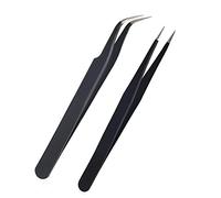 AIEX 2 Pièces Pinces à Cils, Pinces à Extension de Cils en Acier Inoxydable Pinces à Cils à Pointe Droite et Courbée (Noir)