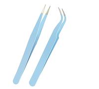 AIEX 2 Pièces Pinces à Extension de Cils en Acier Inoxydable - Pointe Droite et Courbée (Bleu)
