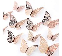 AIEX 24pcs Autocollants Papillon 3d 3 Tailles Décalcomanies Murales Décoration Murale De Chambre Pour Chambre Fête Mariage (Or Rose)