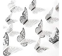 AIEX 24pcs Ornements De Papillons 3D Autocollants Amovibles Vifs avec 3 Tailles Différentes (Argent)