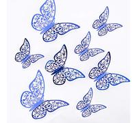 AIEX 24pcs Ornements De Papillons 3D Autocollants Amovibles Vifs avec 3 Tailles Différentes, pour Stickers Muraux, Ornements De Chambre d'enfants, Décor De Fête De Mariage (Bleu Loyal)