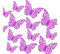 AIEX 24pcs Ornements De Papillons 3D Decoration Decoratifs Autocollants Amovibles Vifs avec 3 Tailles Différentes (Violet Arc-en-Ciel)