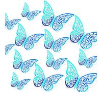 AIEX 24pcs Ornements De Papillons 3D Decoration Decoratifs Autocollants Amovibles Vifs avec 3 Tailles Différentes (Bleu Arc-en-Ciel)