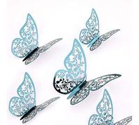 AIEX 24pcs Ornements De Papillons 3D Decoration Decoratifs Autocollants Amovibles Vifs avec 3 Tailles Différentes (Indigo)