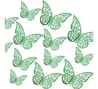 AIEX 24pcs Ornements De Papillons 3D Decoration Decoratifs Autocollants Amovibles Vifs avec 3 Tailles Différentes (Vert foncé)