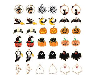 AIEX 36 pièces Pendentif Halloween, Charms Émail Breloque pour Fabrication de Bijoux et Décoration Citrouille, Fantôme, Chauve-Souris Bricolage Artisanat