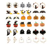 AIEX 36 pièces Pendentif Halloween, Charms Halloween en Émail Breloque Halloween pour la Fabrication de Bijoux Halloween Decoration Citrouille Pendentif Ghost Chauve-Souris Bricolage Artisanat