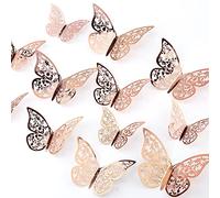 AIEX 48pcs Autocollants Papillon 3D 3 Tailles Décalcomanies Murales Décoration Murale De Chambre Pour Chambre Fête Mariage (Or Rose)
