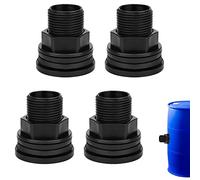 AIEX 4pcs Raccord Cloison, Connecteur Réservoir Eau à Double Filetage pour Barils Pluie Réservoir d'Eau Bassin Aquarium 3/4 Mâle 1/2 Femelle (Noir)
